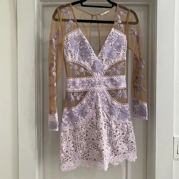 For Love and Lemons Matador Tulle Floral Lace Dress in Lilac Purple - Size Small - Picture 5 of 15